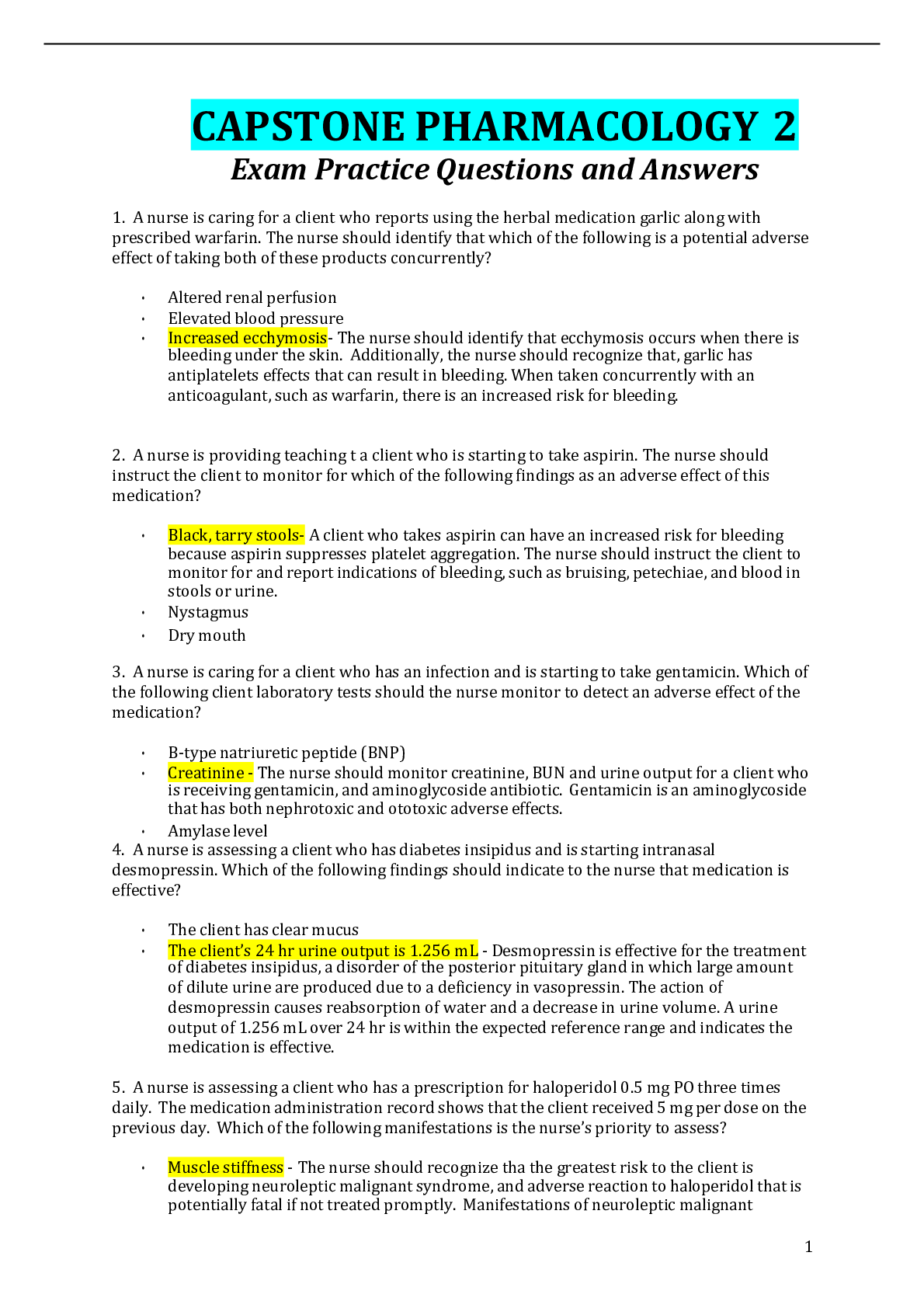 CAPSTONE PHARMACOLOGY 2 Exam Practice Questions and Answers Provided
